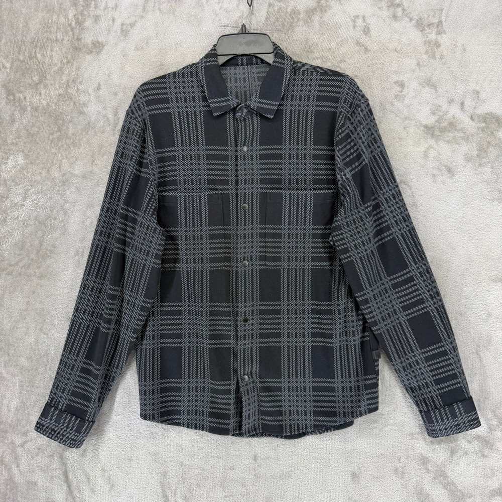 Lululemon Button-Down Mens M Plaid Snap Front Black EUC